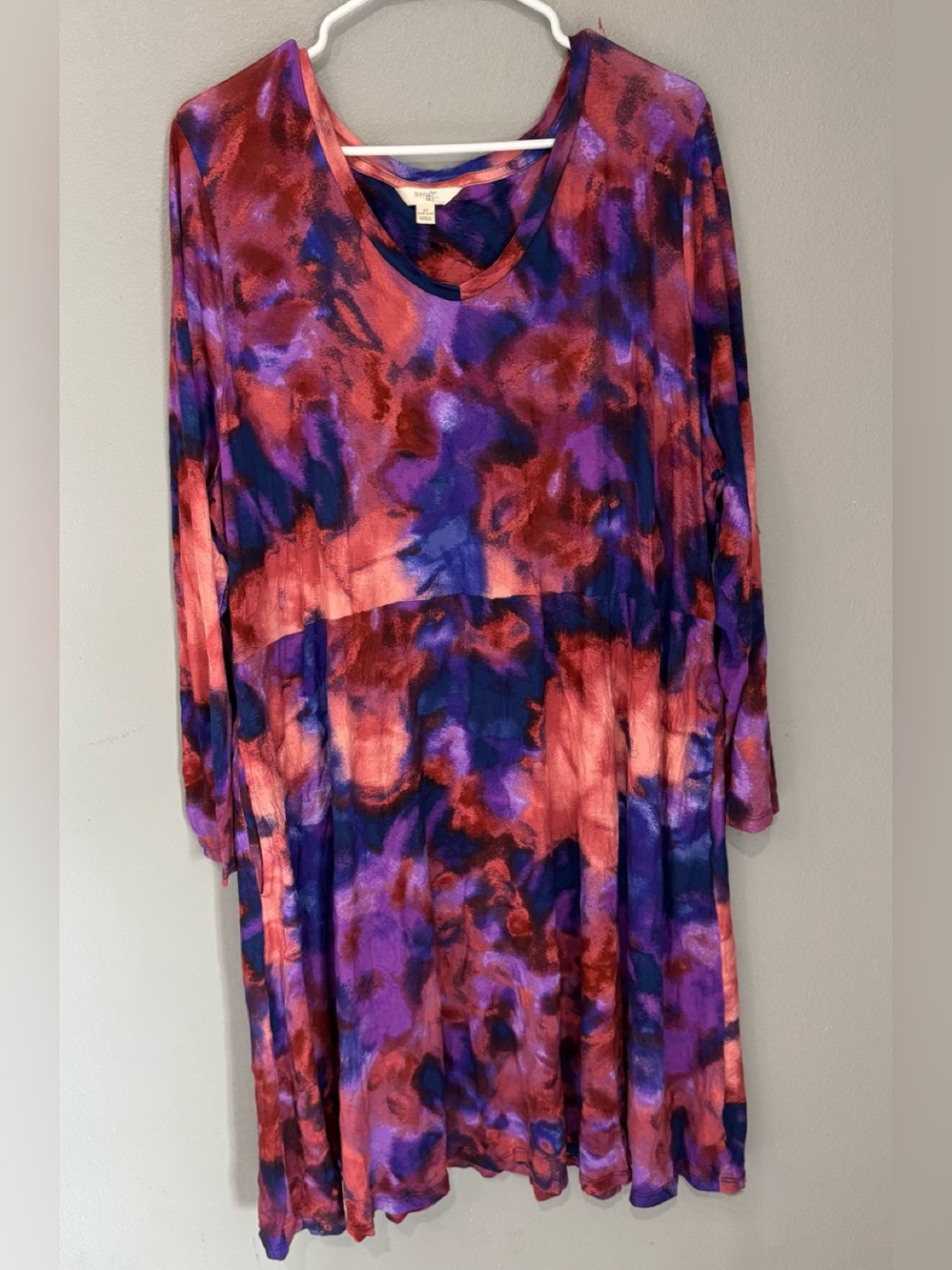 NWOT Terra & Sky Women's Purple & Pink Tie-Dye Long Sleeve Swing Dress Size: 18